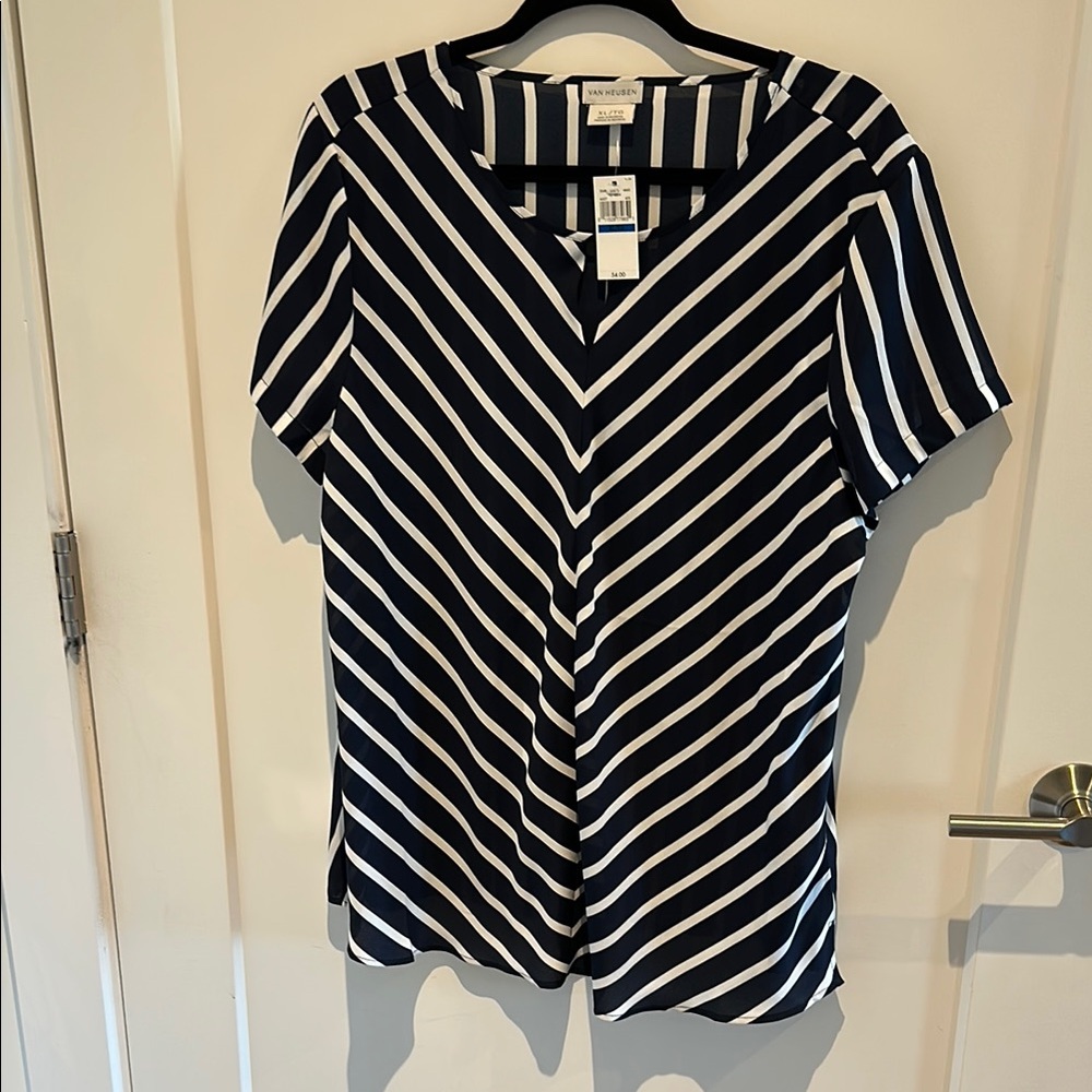Van Heusen Navy and White Striped Blouse